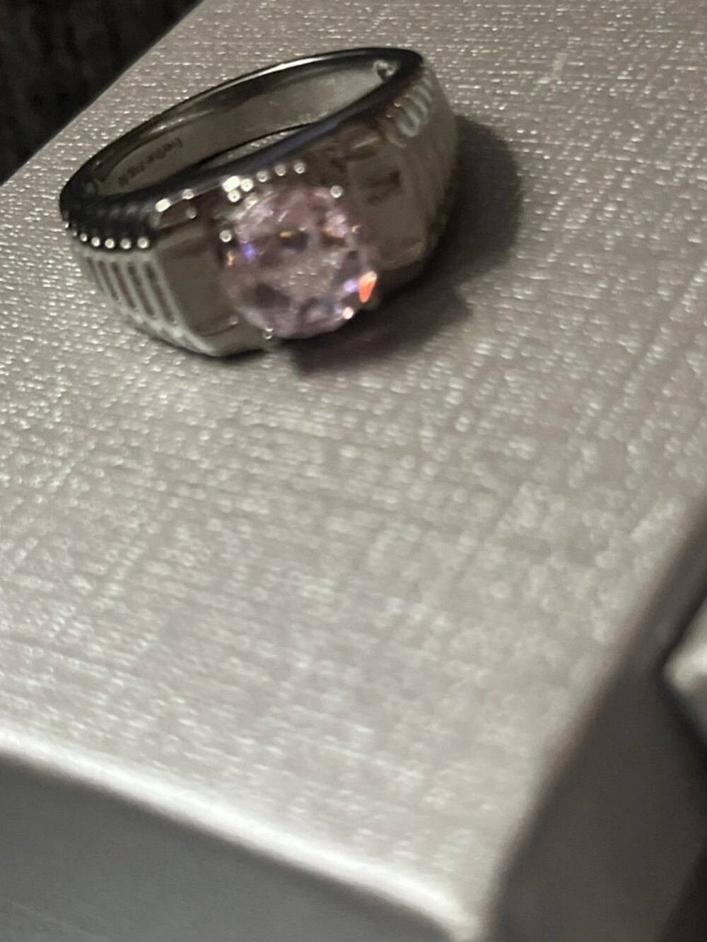 Men's Pink Simulated Diamond Ring Stainless Steel